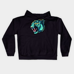 Fire tiger blue Kids Hoodie